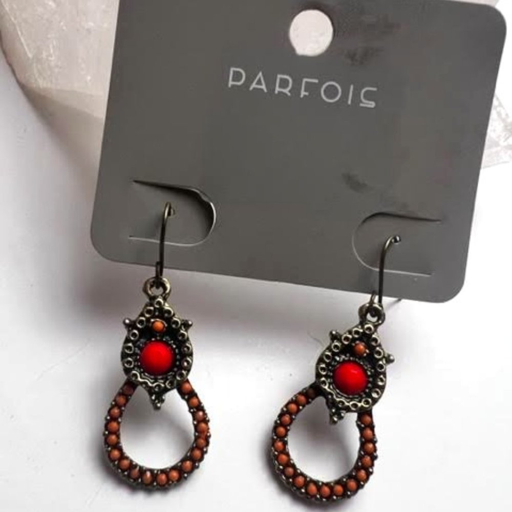 Red and Brown Teardrop Earrings